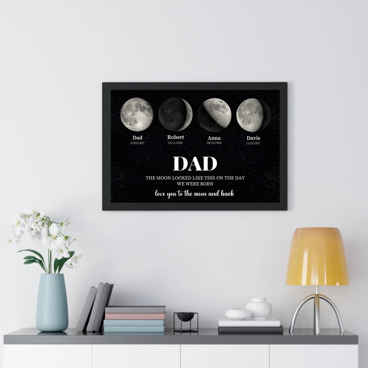 Moon Phases of Our Story – A Personalized Framed Poster for Dad