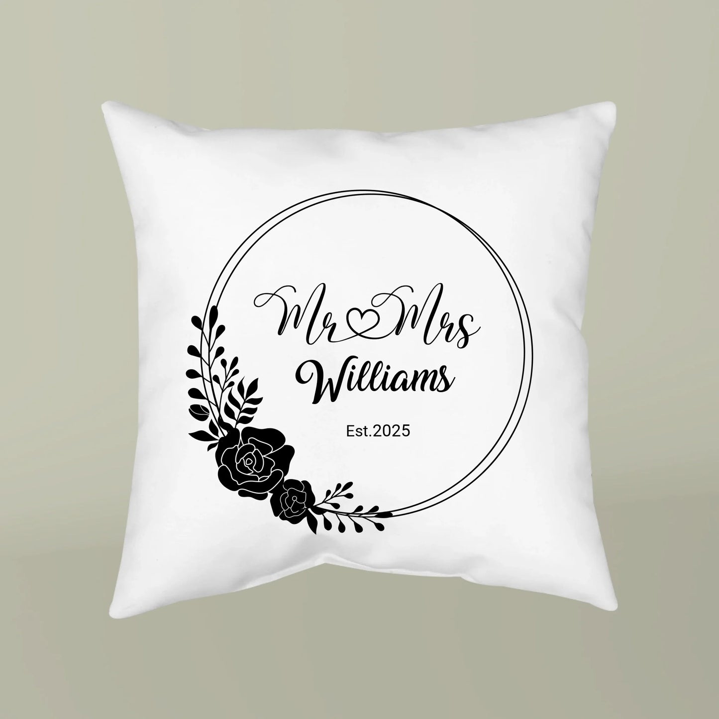 Personalized Mr & Mrs Floral Throw Pillow - Custom Surname and Year