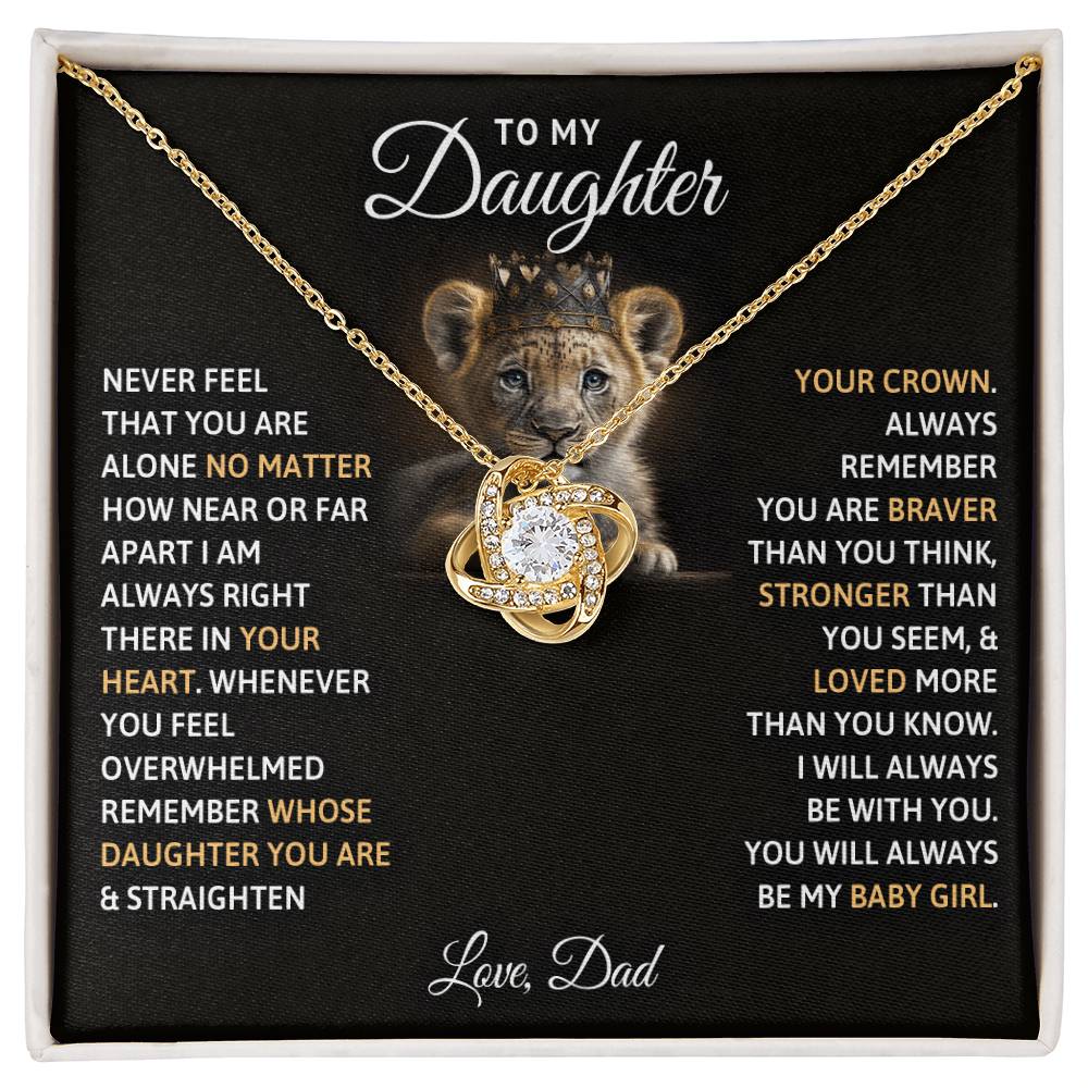 To My Daughter – Love Knot Necklace with Crowned Lion Cub Message from Dad