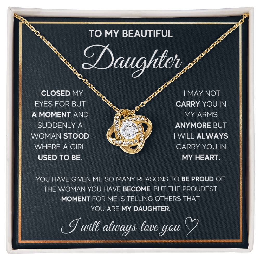 To My Beautiful Daughter – Love Knot Necklace Gift from Mom or Dad