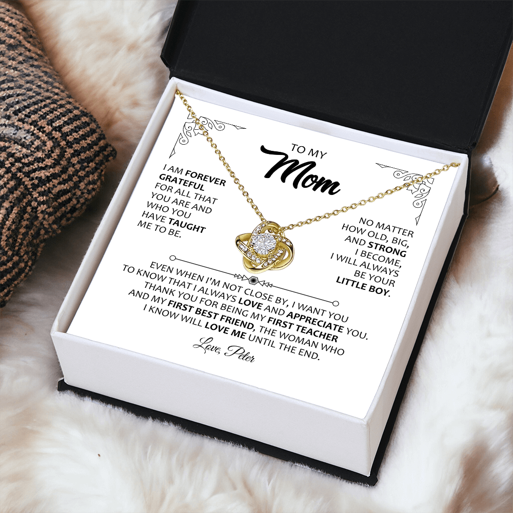 To My Mom Necklace from Son – Forever Grateful Message Card Jewelry – Mother's Day Gift for Mom – Love Knot Necklace