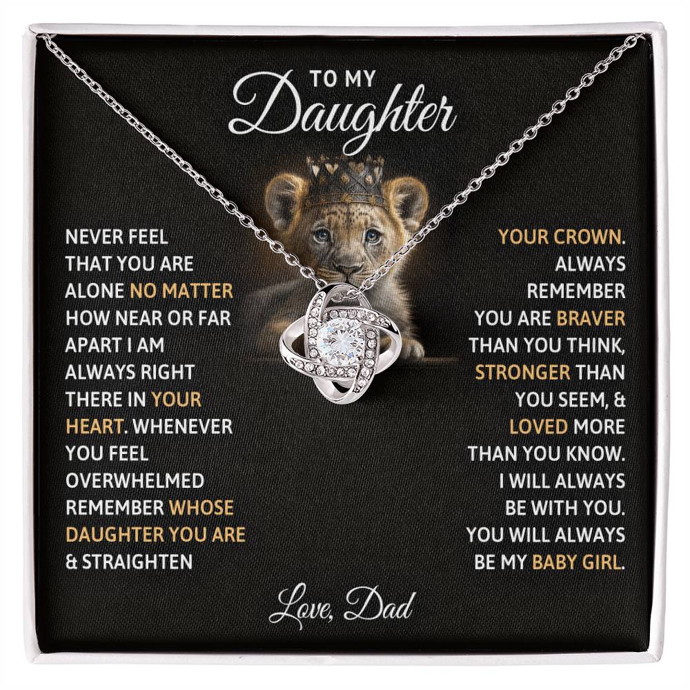 To My Daughter – Love Knot Necklace with Crowned Lion Cub Message from Dad