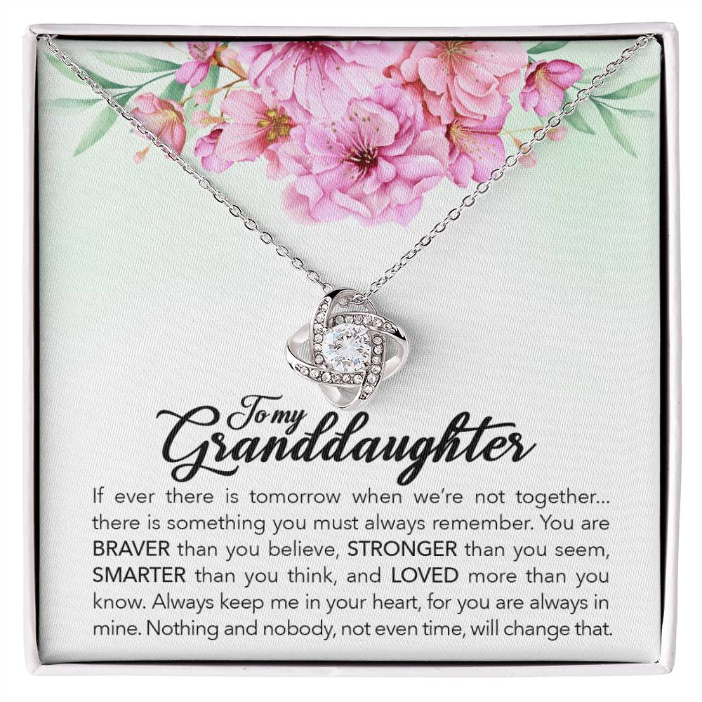 To My Granddaughter- Always Keep Me In Your Heart - Love Knot Necklace with Heartfelt Message