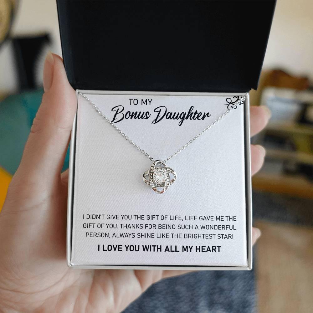 To My Bonus Daughter – Love Knot Necklace Gift from Stepmom or Stepfather