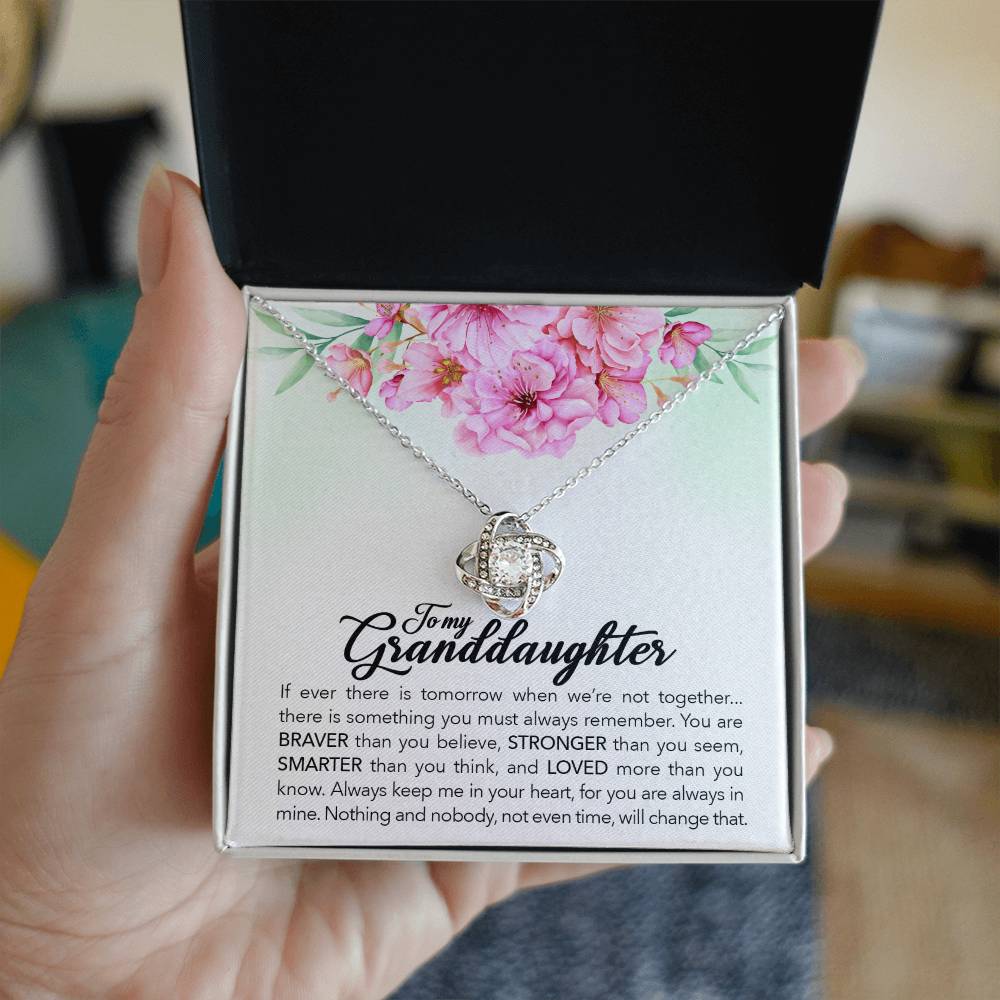 To My Granddaughter- Always Keep Me In Your Heart - Love Knot Necklace with Heartfelt Message