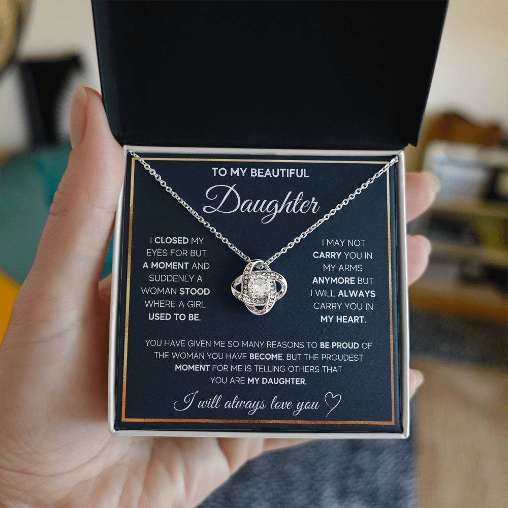 To My Beautiful Daughter – Love Knot Necklace Gift from Mom or Dad