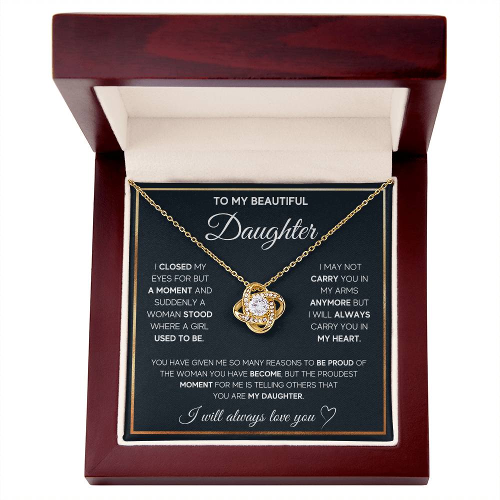 To My Beautiful Daughter – Love Knot Necklace Gift from Mom or Dad