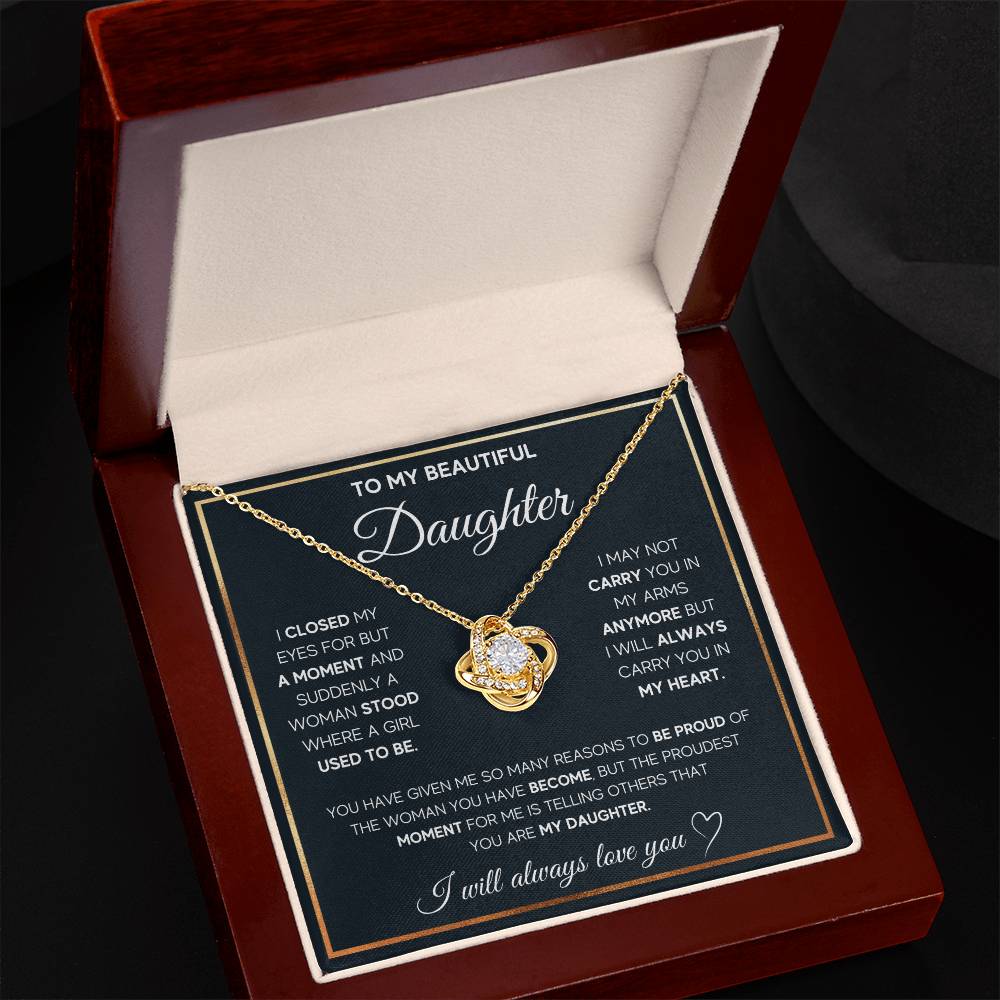 To My Beautiful Daughter – Love Knot Necklace Gift from Mom or Dad
