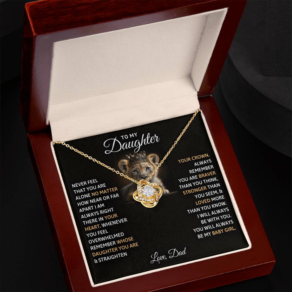 To My Daughter – Love Knot Necklace with Crowned Lion Cub Message from Dad
