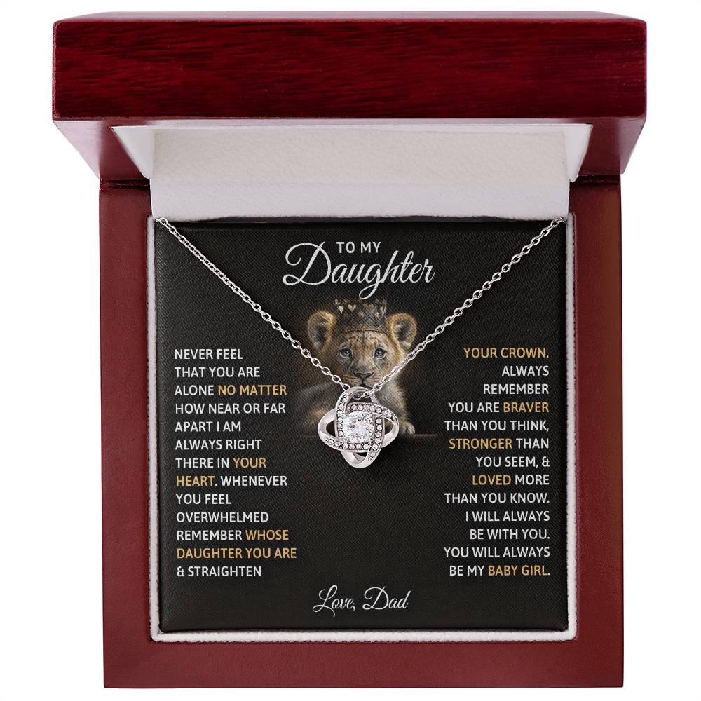 To My Daughter – Love Knot Necklace with Crowned Lion Cub Message from Dad