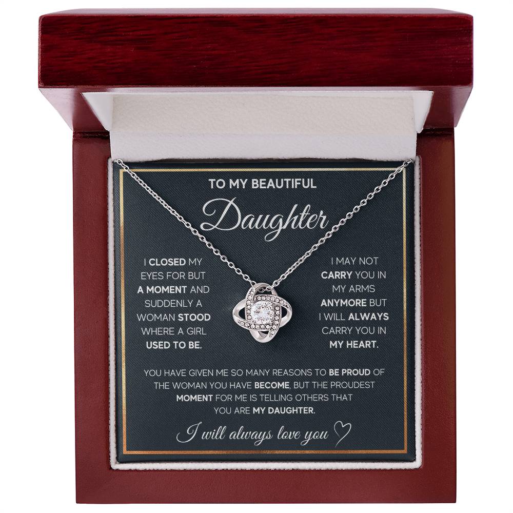 To My Beautiful Daughter – Love Knot Necklace Gift from Mom or Dad