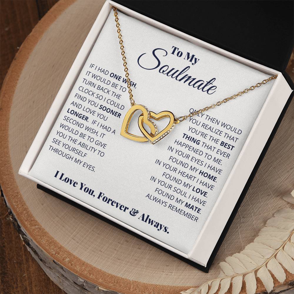 To My Soulmate – Interlocking Hearts Necklace with Message Card