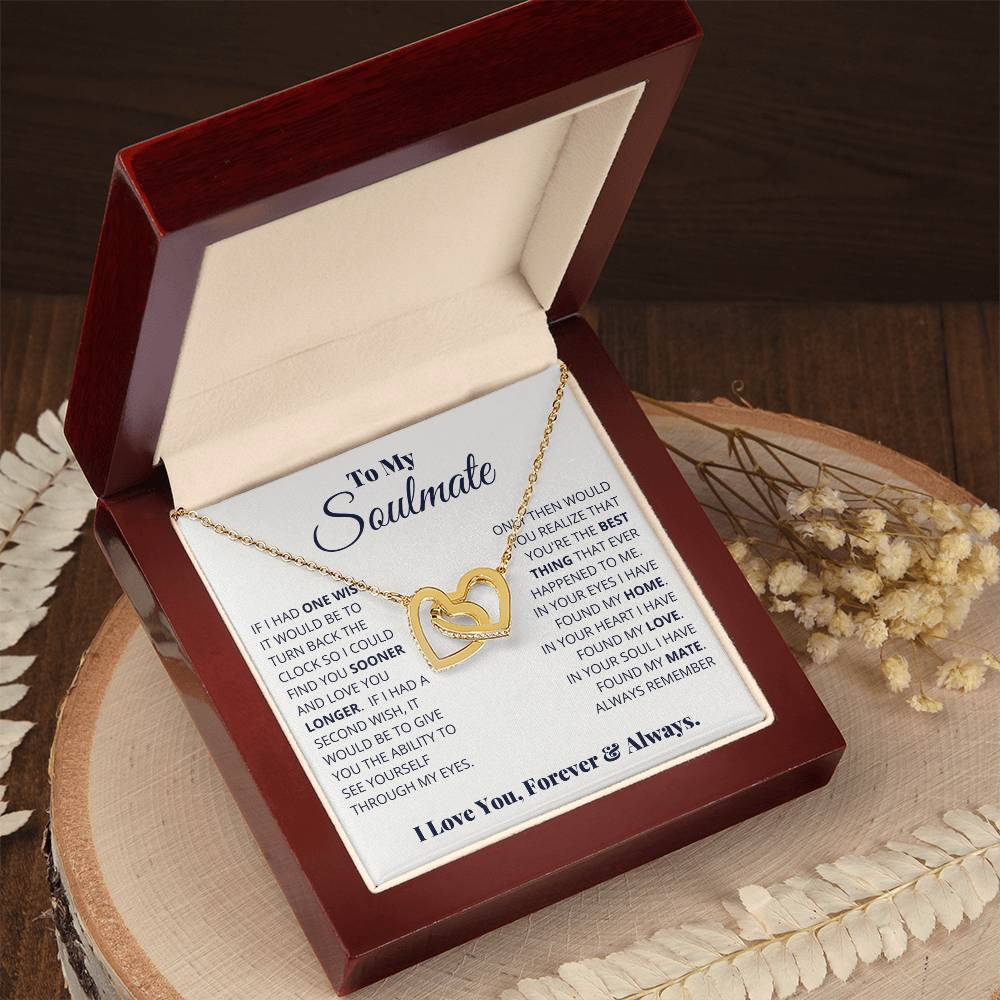 To My Soulmate – Interlocking Hearts Necklace with Message Card