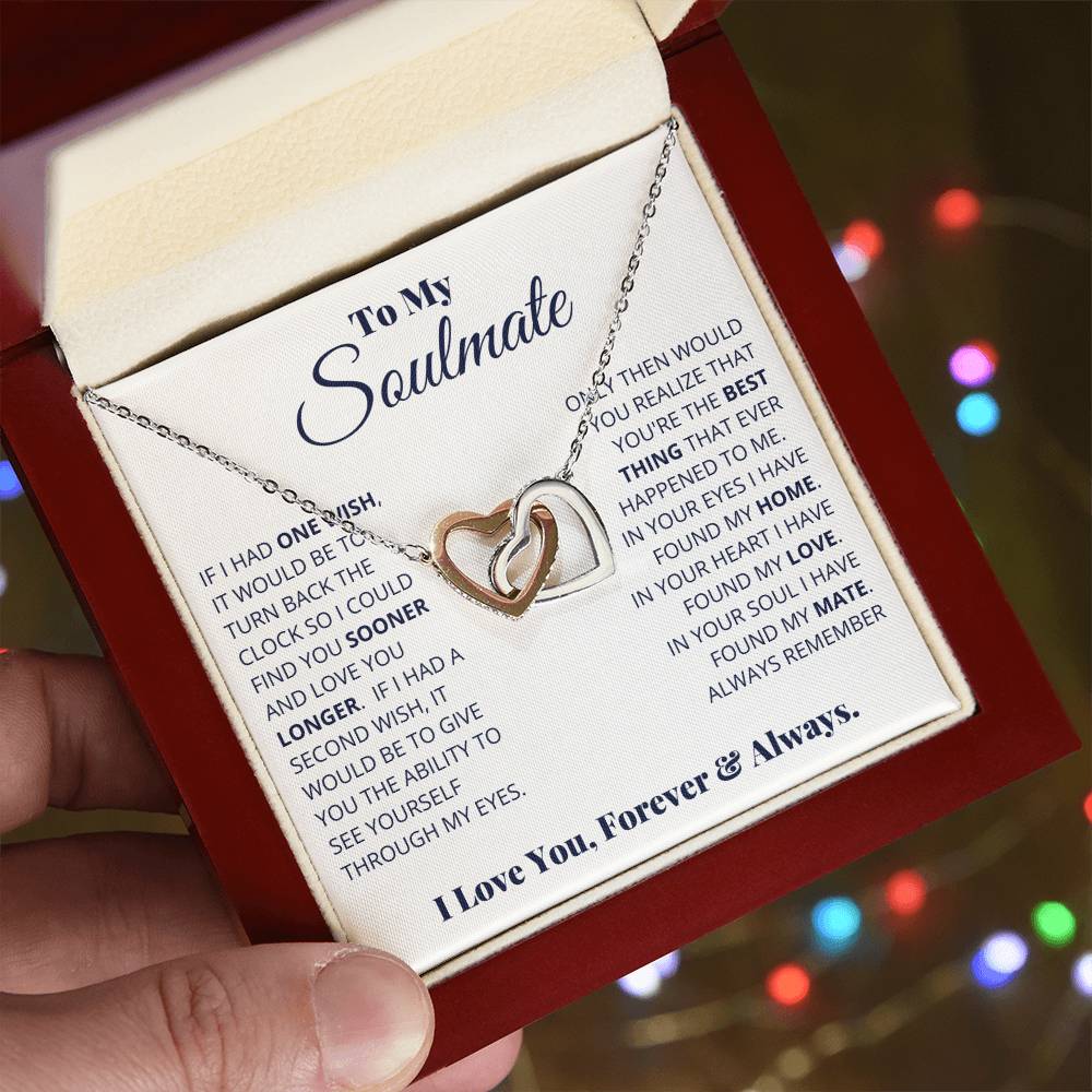 To My Soulmate – Interlocking Hearts Necklace with Message Card