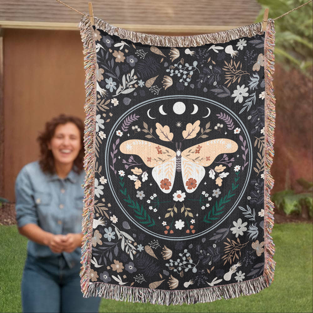 Bohemian Butterfly Woven Cotton Blanket – Cozy Boho Home Décor
