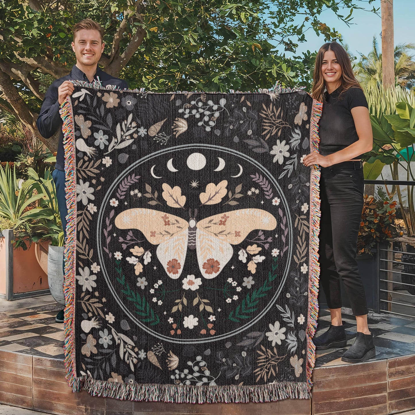 Bohemian Butterfly Woven Cotton Blanket – Cozy Boho Home Décor