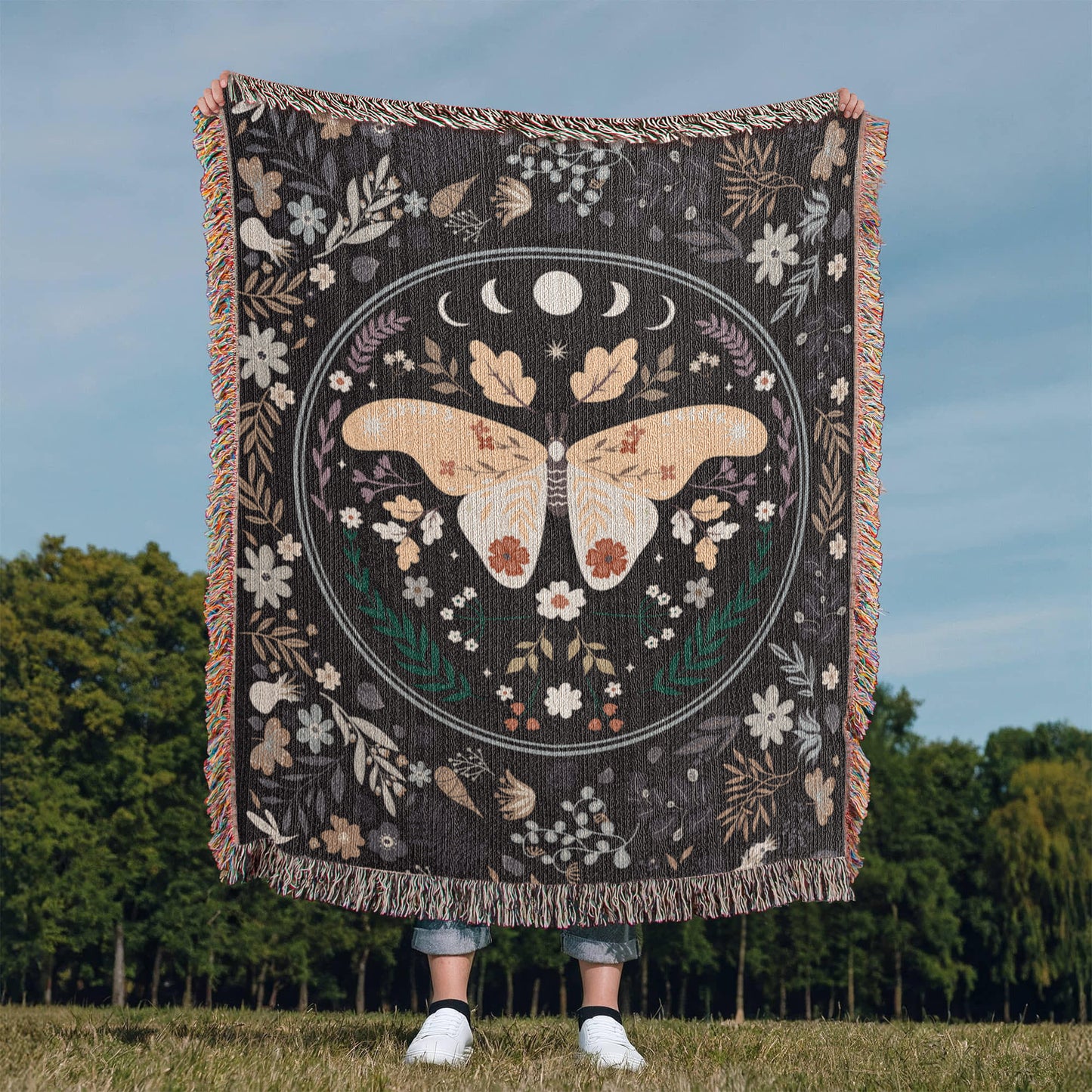Bohemian Butterfly Woven Cotton Blanket – Cozy Boho Home Décor
