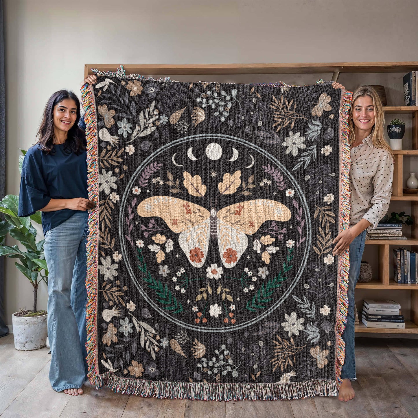 Bohemian Butterfly Woven Cotton Blanket – Cozy Boho Home Décor