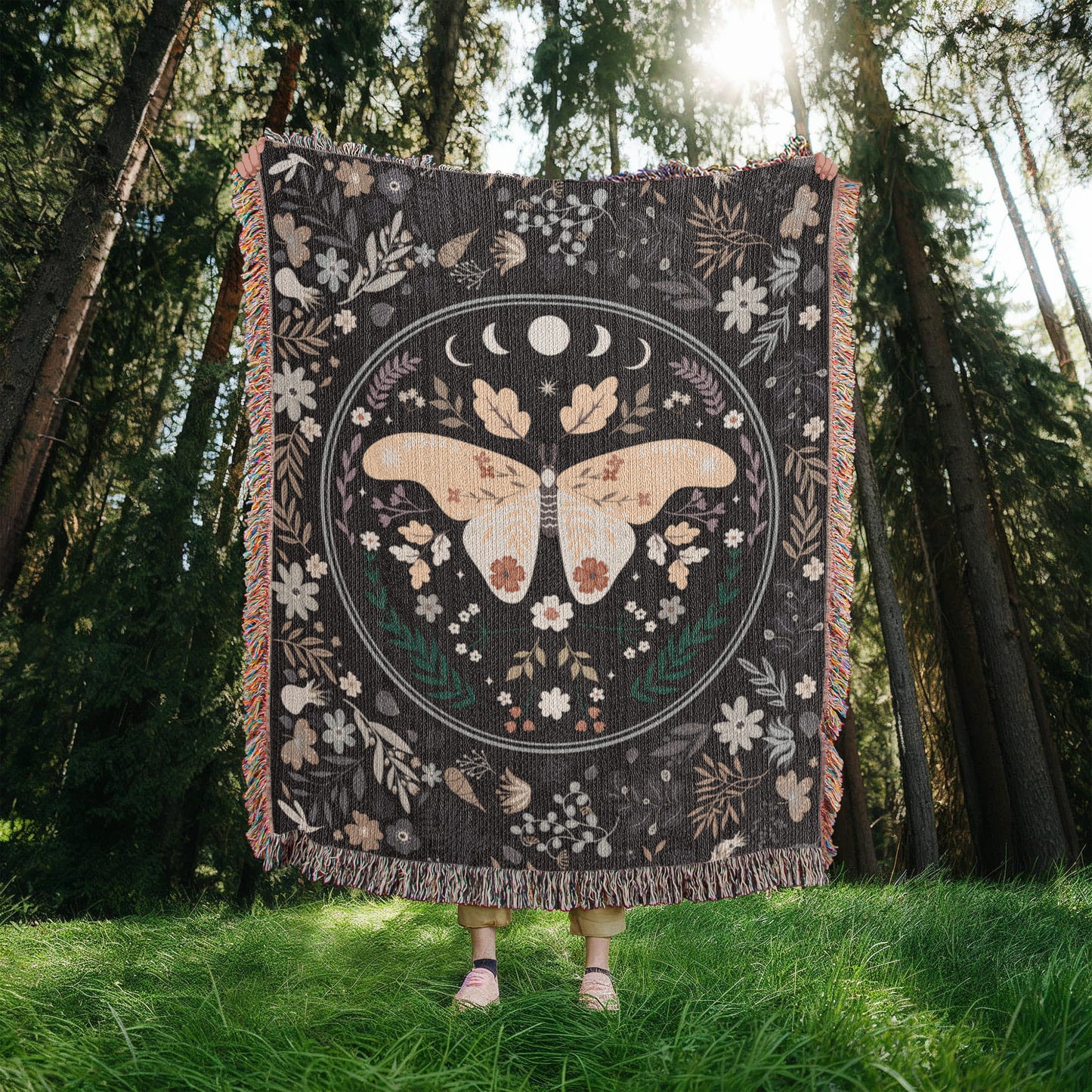 Bohemian Butterfly Woven Cotton Blanket – Cozy Boho Home Décor