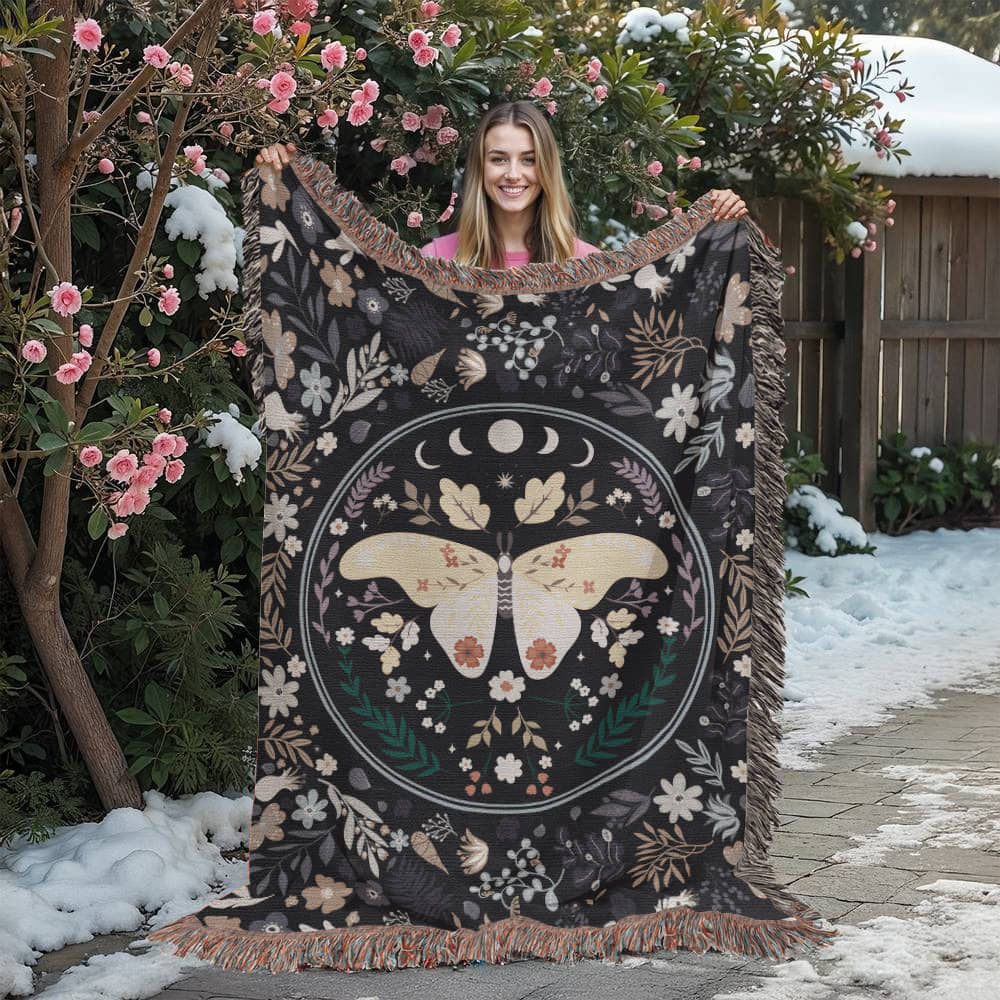 Bohemian Butterfly Woven Cotton Blanket – Cozy Boho Home Décor