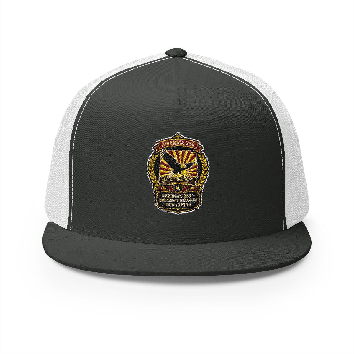 Wyoming America 250 Eagle Patriotic 5-Panel Trucker Hat – Anniversary Gift for Him