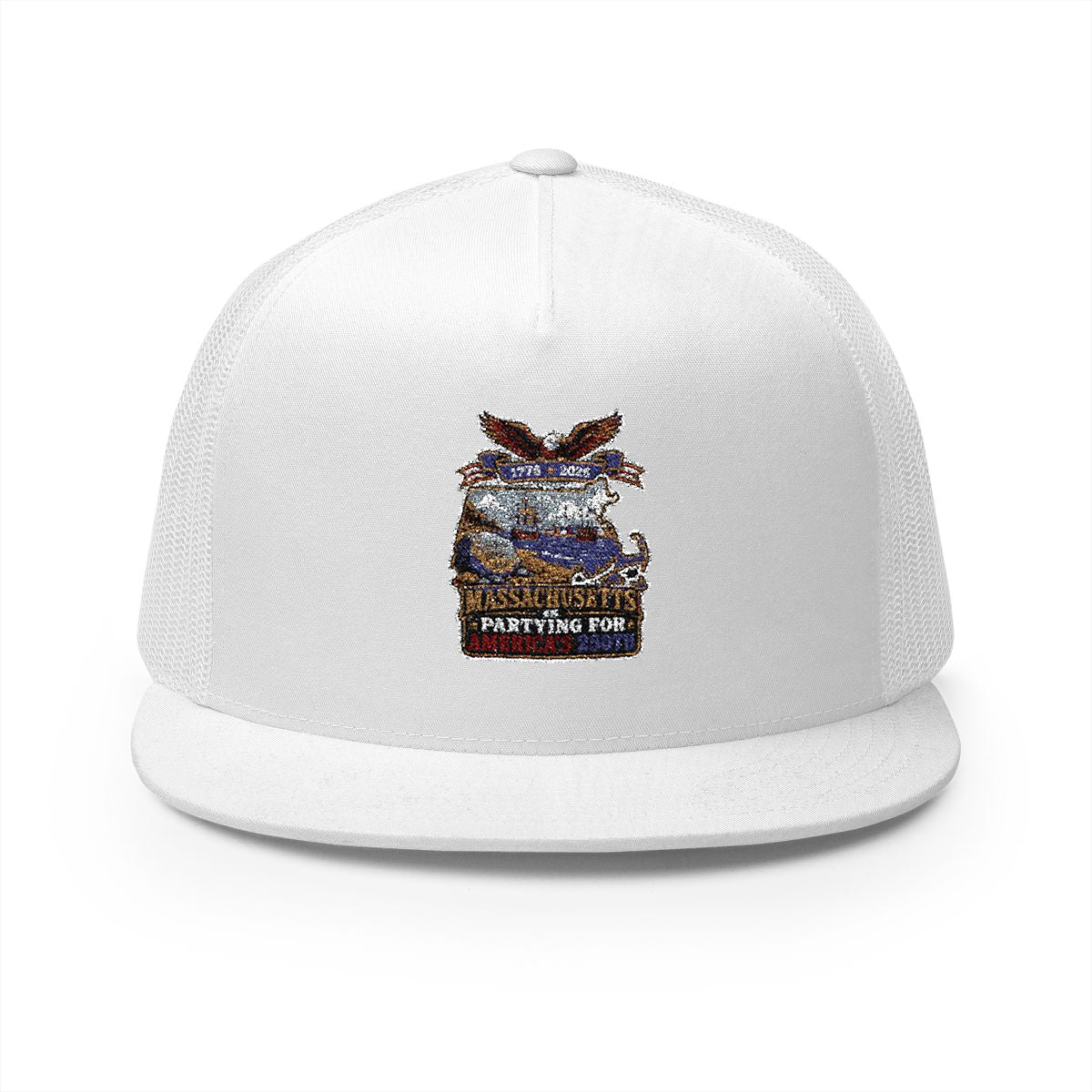 Massachusetts America 250 Plymouth Rock 5-Panel Trucker Hat – Patriotic Anniversary Cap