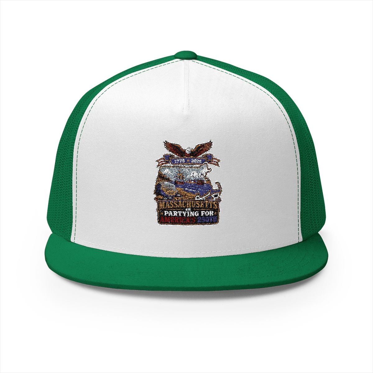 Massachusetts America 250 Plymouth Rock 5-Panel Trucker Hat – Patriotic Anniversary Cap