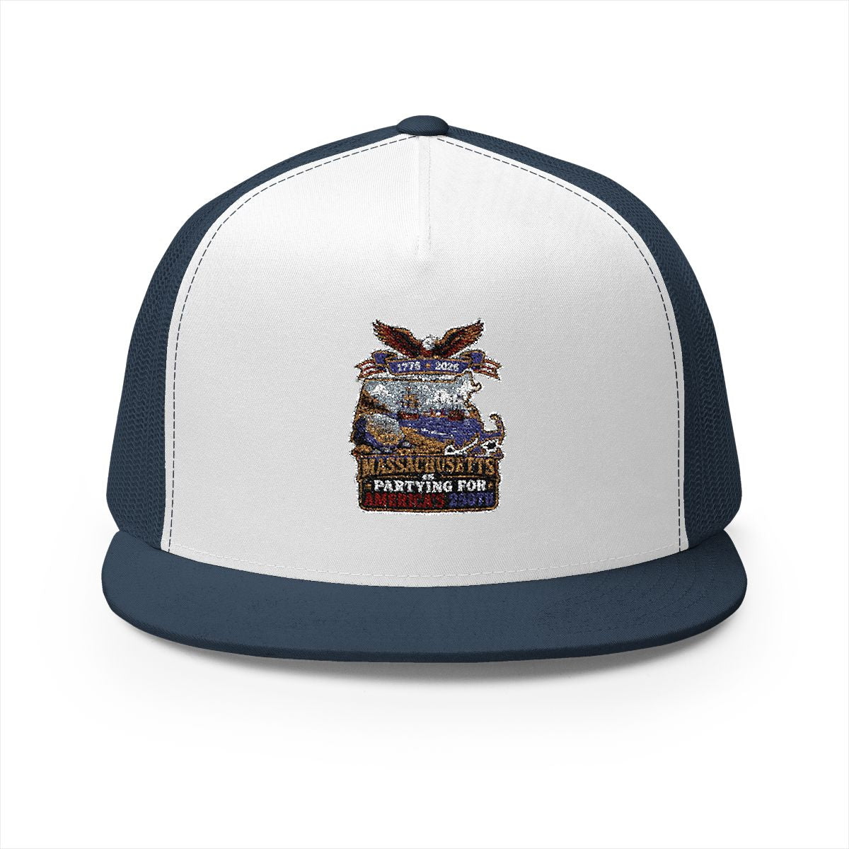 Massachusetts America 250 Plymouth Rock 5-Panel Trucker Hat – Patriotic Anniversary Cap