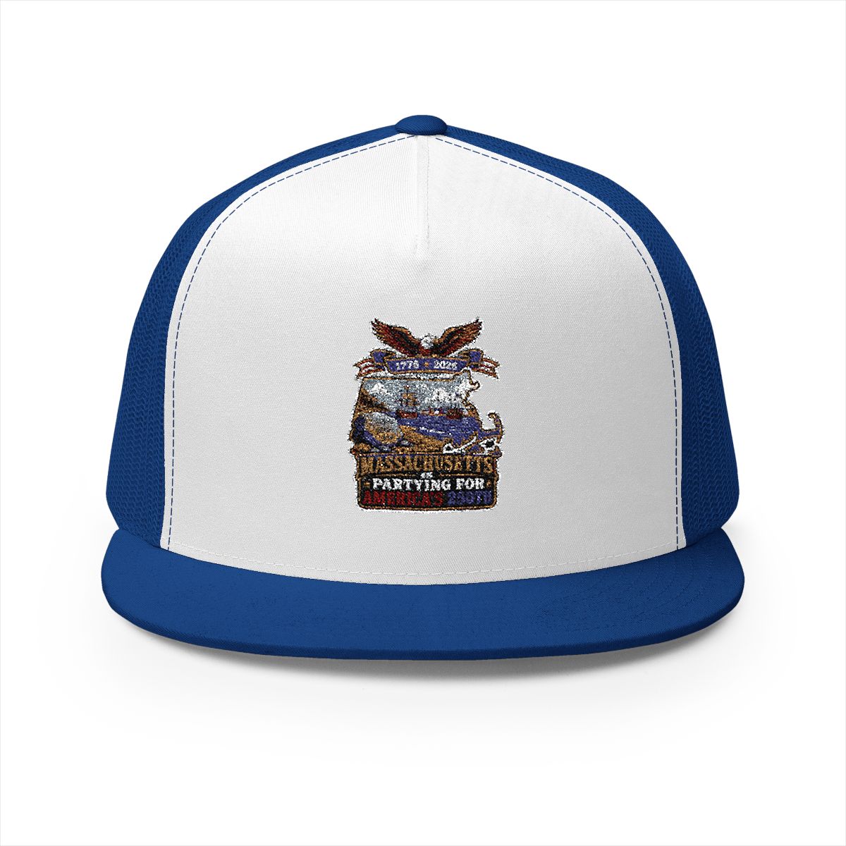 Massachusetts America 250 Plymouth Rock 5-Panel Trucker Hat – Patriotic Anniversary Cap