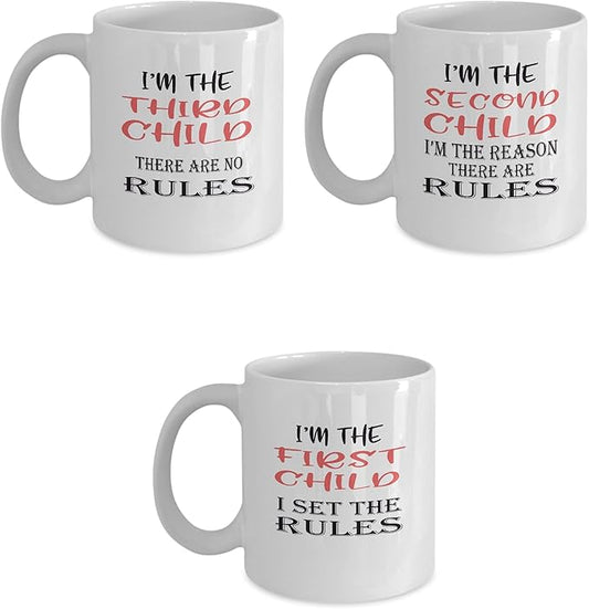 Family Gift Mug Bundle - Funny Mugs for Families with Three Children - Rules - Set of Three Mugs - Three Kids