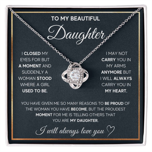 To My Beautiful Daughter – Love Knot Necklace Gift from Mom or Dad