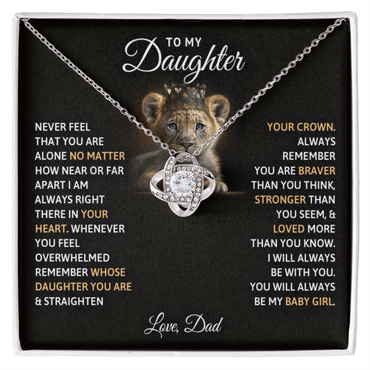 To My Daughter – Love Knot Necklace with Crowned Lion Cub Message from Dad