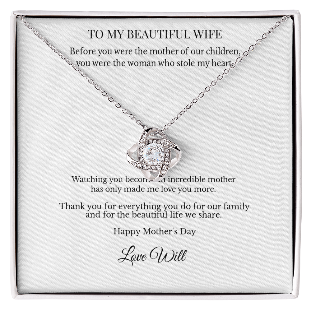To My Beautiful Wife – Personalized Love Knot Necklace - A Mother's Day Gift She'll Never Forget