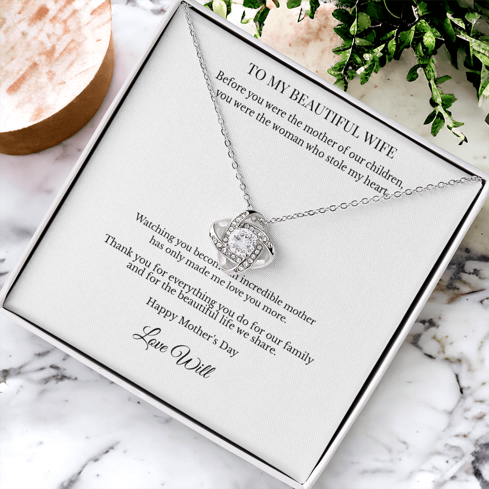 To My Beautiful Wife – Personalized Love Knot Necklace - A Mother's Day Gift She'll Never Forget