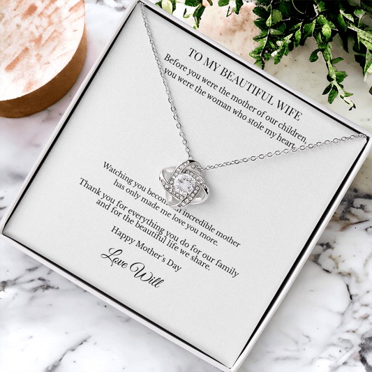 To My Beautiful Wife – Personalized Love Knot Necklace - A Mother's Day Gift She'll Never Forget