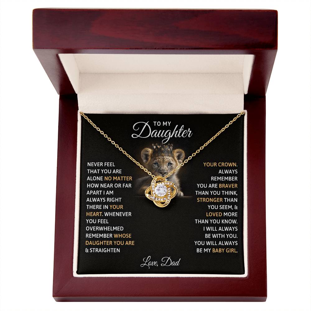 To My Daughter – Love Knot Necklace with Crowned Lion Cub Message from Dad
