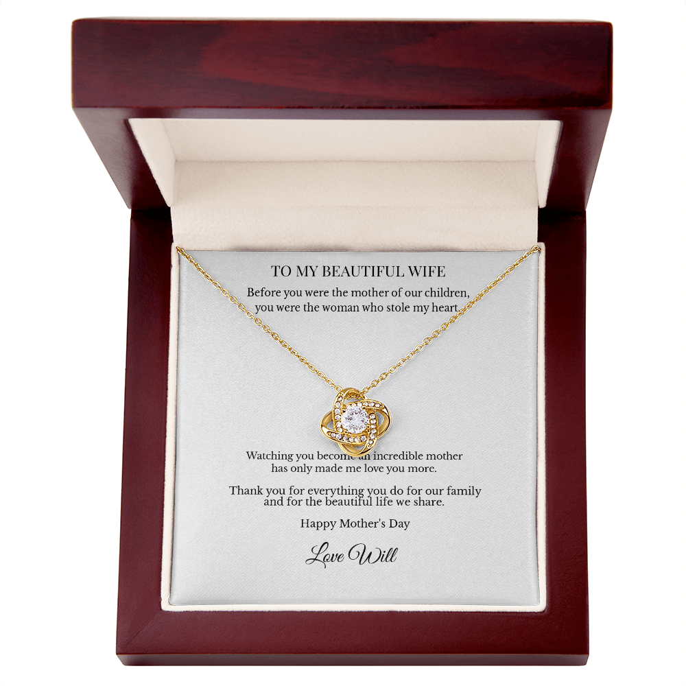 To My Beautiful Wife – Personalized Love Knot Necklace - A Mother's Day Gift She'll Never Forget