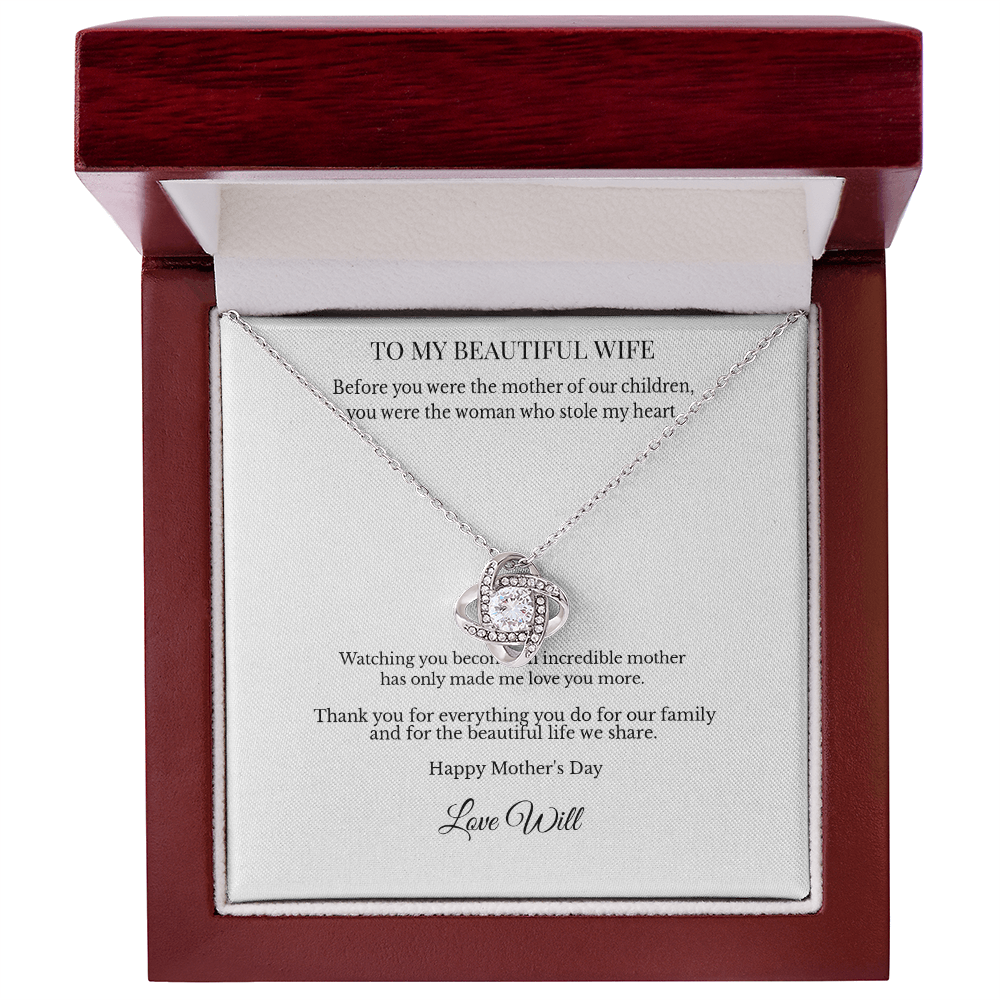 To My Beautiful Wife – Personalized Love Knot Necklace - A Mother's Day Gift She'll Never Forget