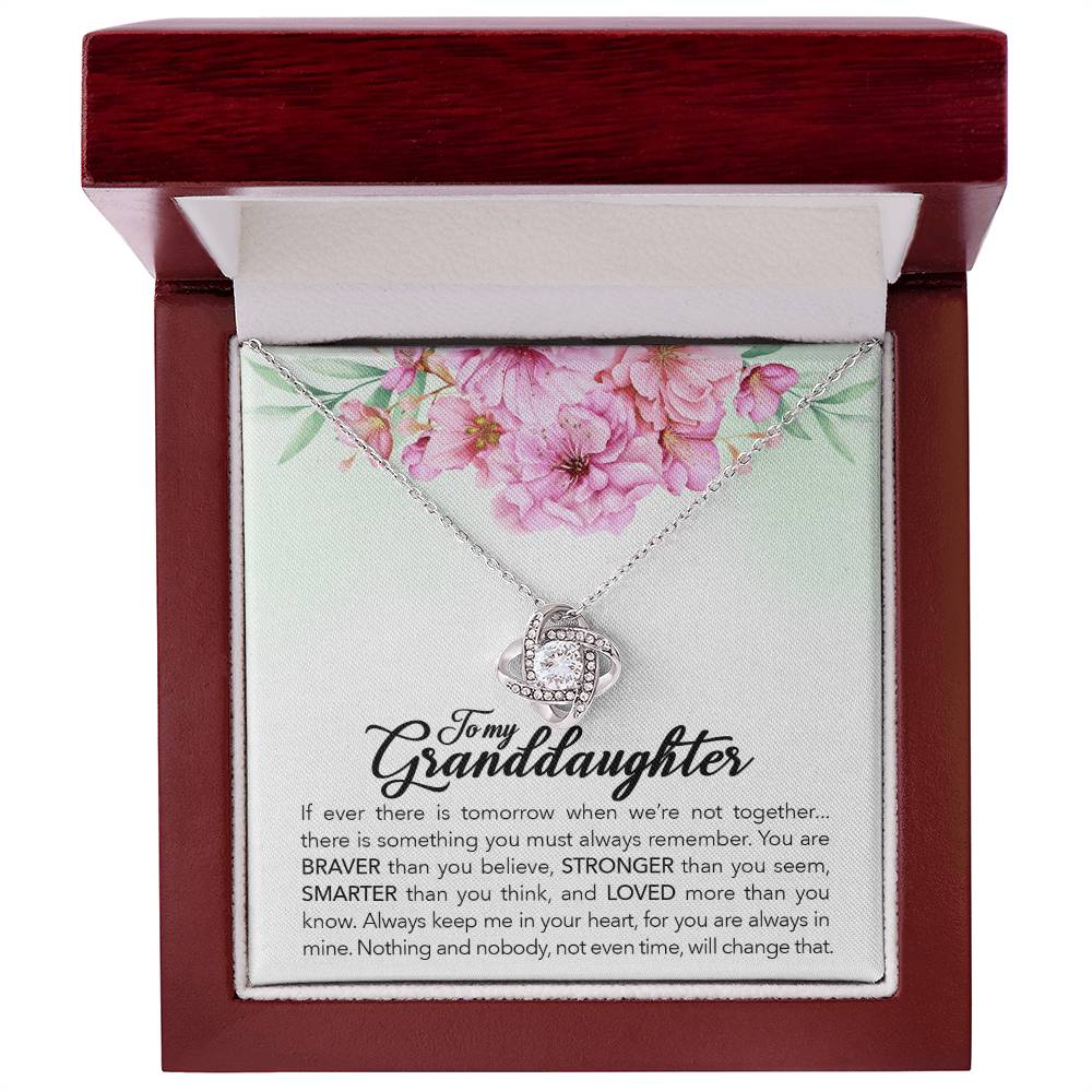 To My Granddaughter-  Always Keep Me In Your Heart - Love Knot Necklace with Heartfelt Message