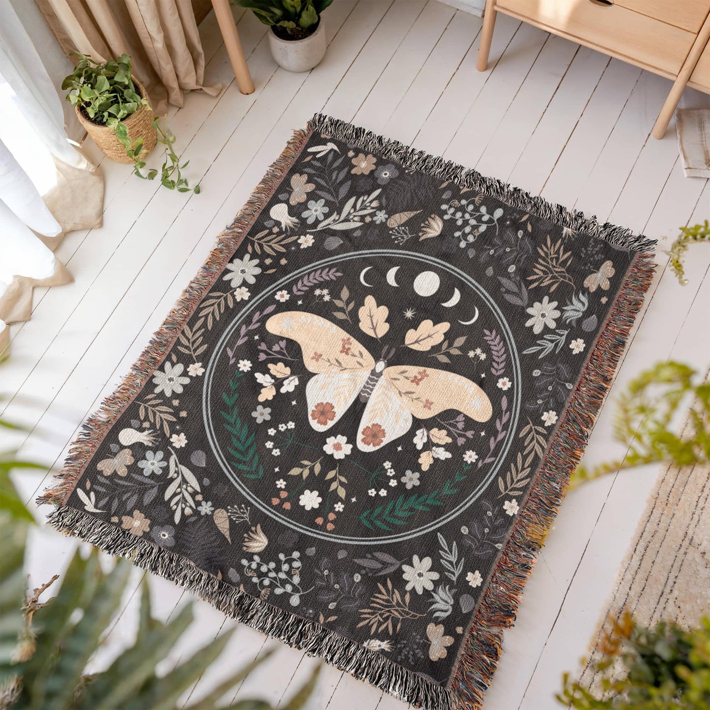 Bohemian Butterfly Woven Cotton Blanket – Cozy Boho Home Décor