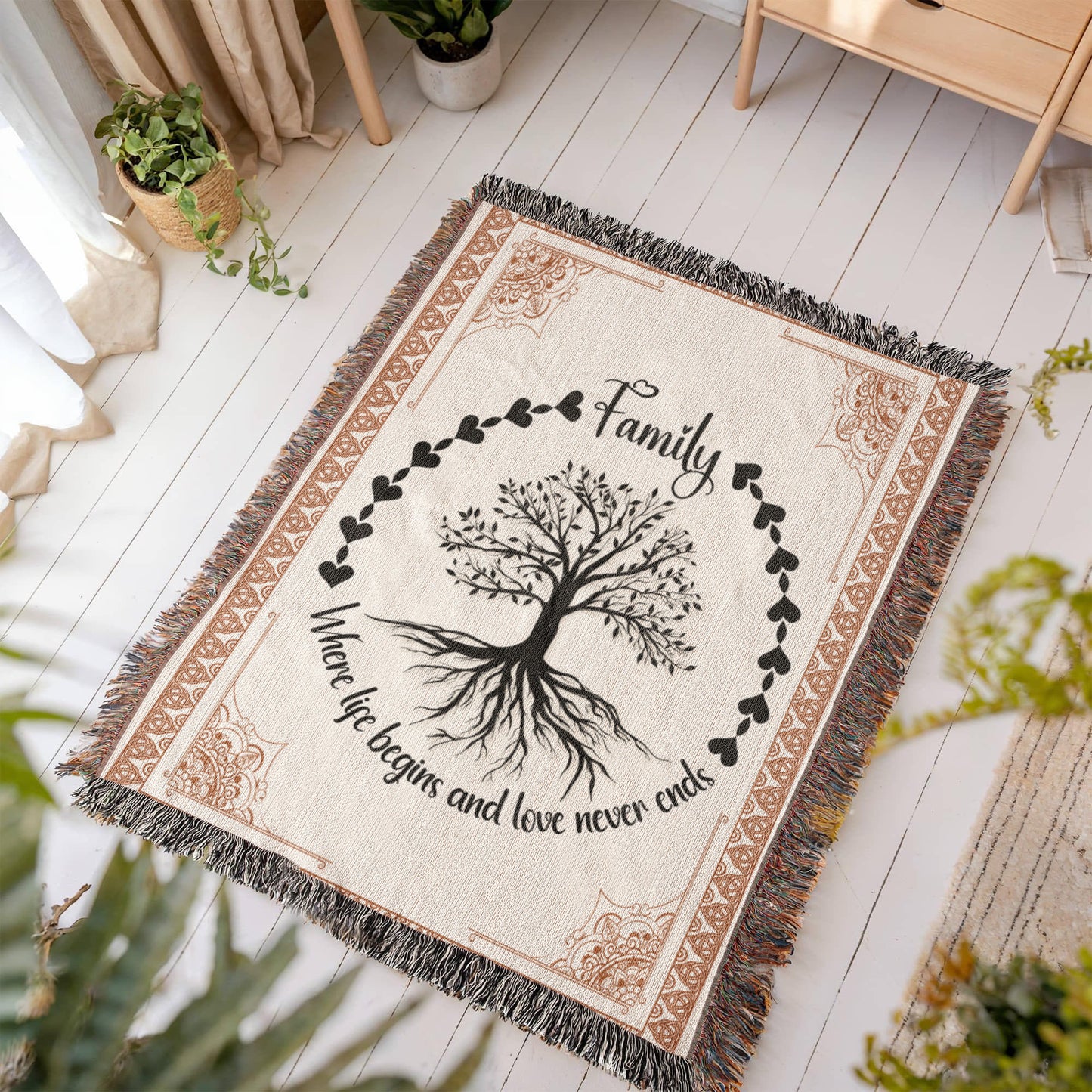 Family Tree Woven Blanket – Where Life Begins & Love Never Ends 🌳