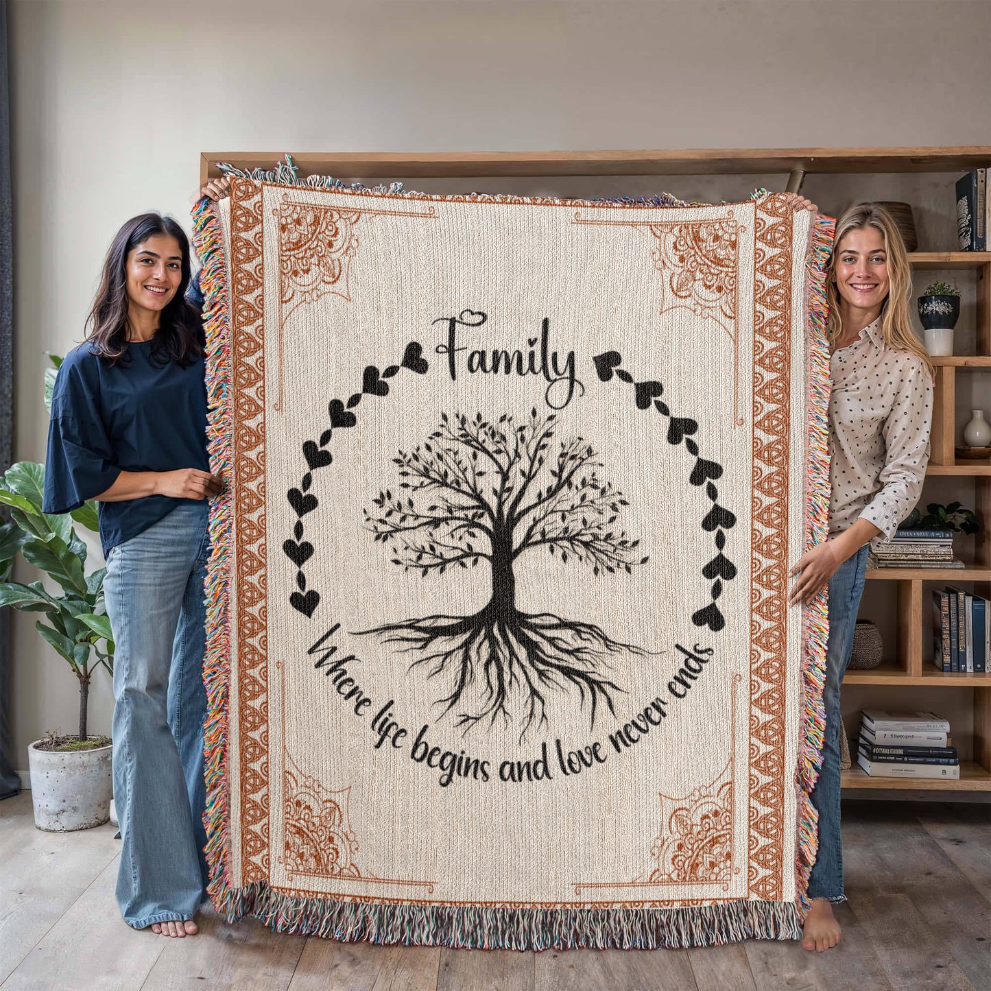 Family Tree Woven Blanket – Where Life Begins & Love Never Ends 🌳