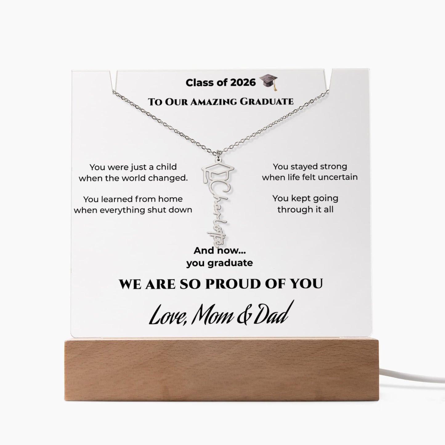 Personalized Graduation Name Necklace & LED Acrylic Keepsake – Class of 2026 Gift for Graduate