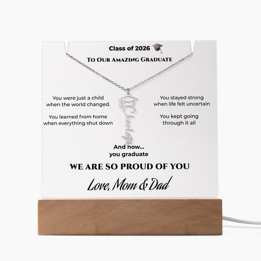 Personalized Graduation Name Necklace & LED Acrylic Keepsake – Class of 2026 Gift for Graduate