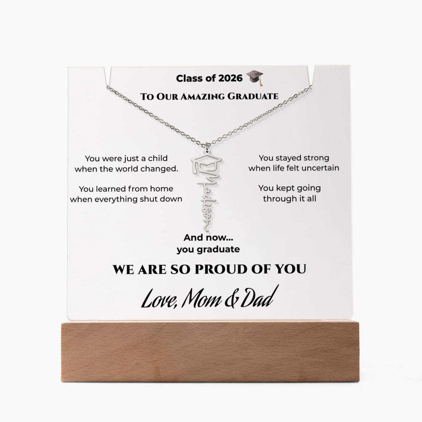 Personalized Graduation Name Necklace & LED Acrylic Keepsake – Class of 2026 Gift for Graduate