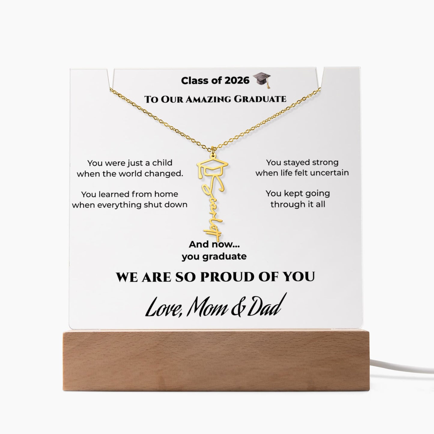 Personalized Graduation Name Necklace & LED Acrylic Keepsake – Class of 2026 Gift for Graduate