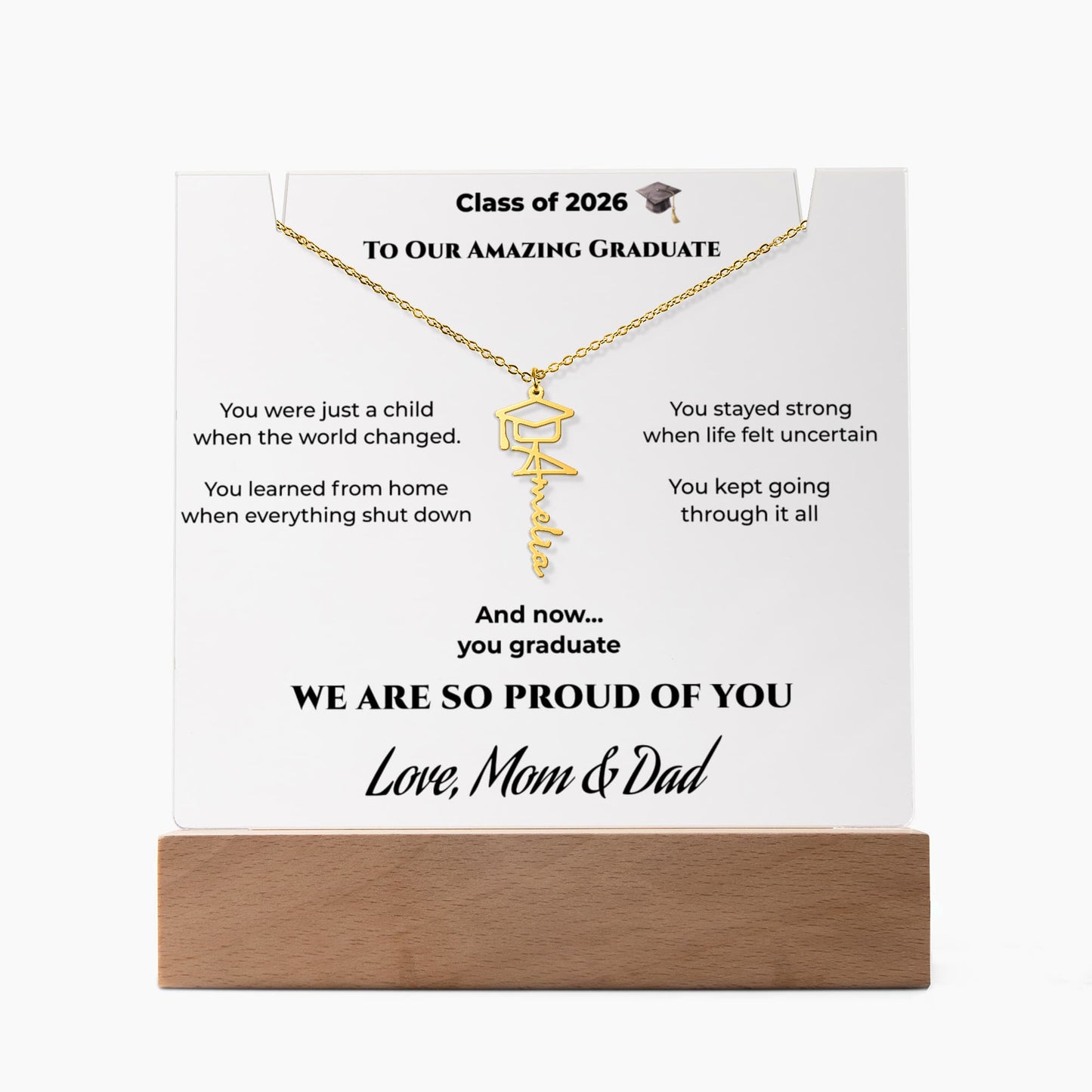 Personalized Graduation Name Necklace & LED Acrylic Keepsake – Class of 2026 Gift for Graduate