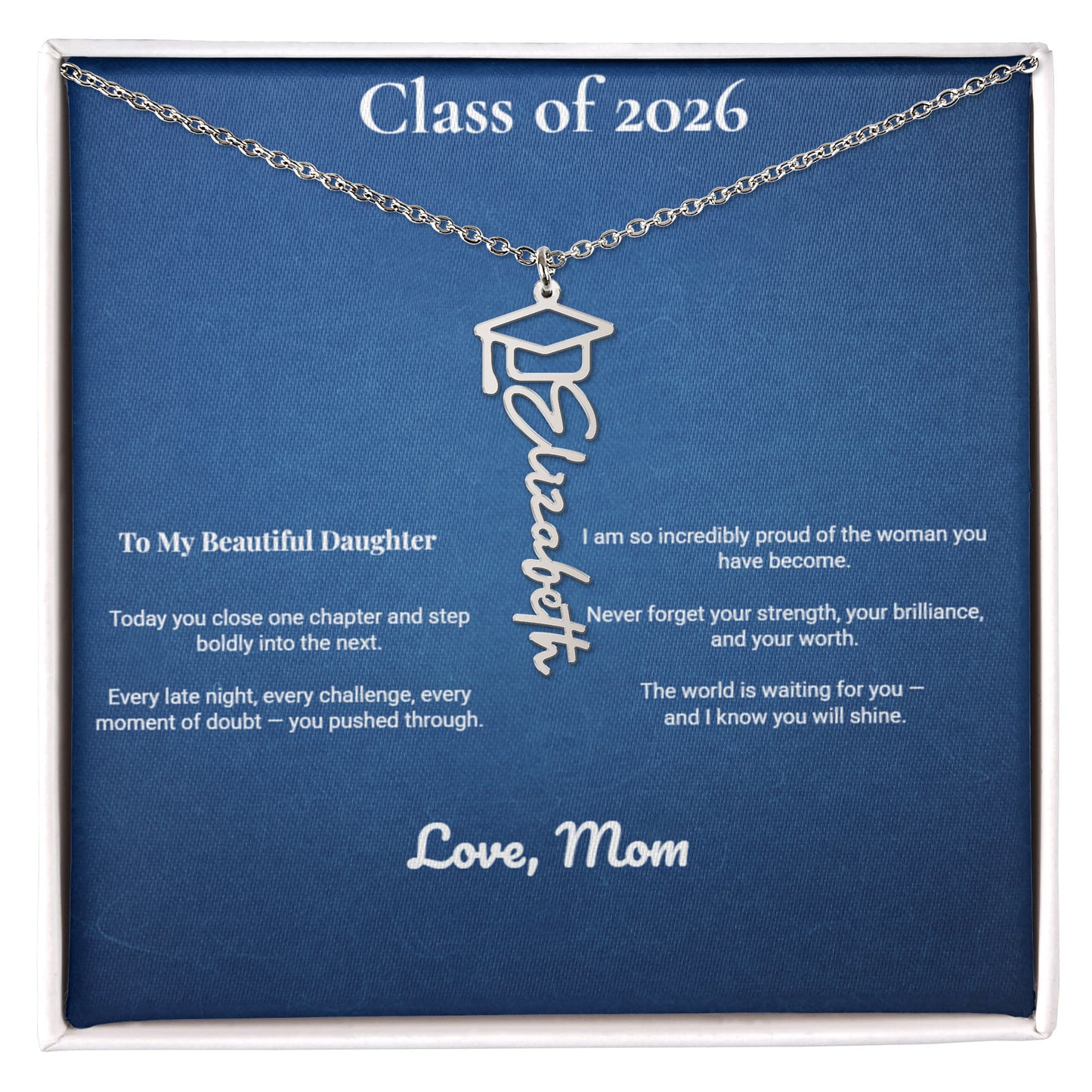 Class of 2026 Personalized Graduation Cap Name Necklace – A Proud Gift for Your Incredible Daughter