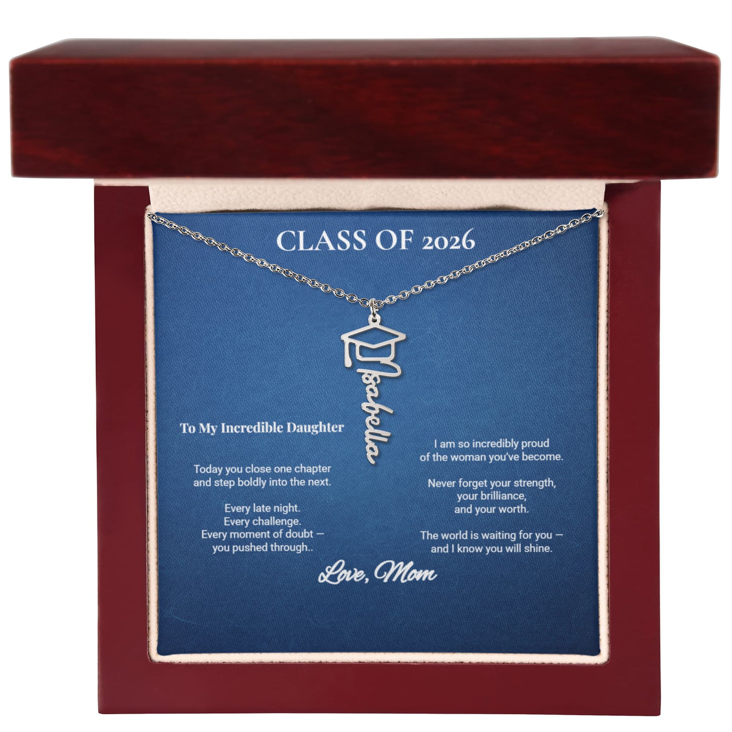 Class of 2026 Personalized Graduation Cap Name Necklace – A Proud Gift for Your Incredible Daughter