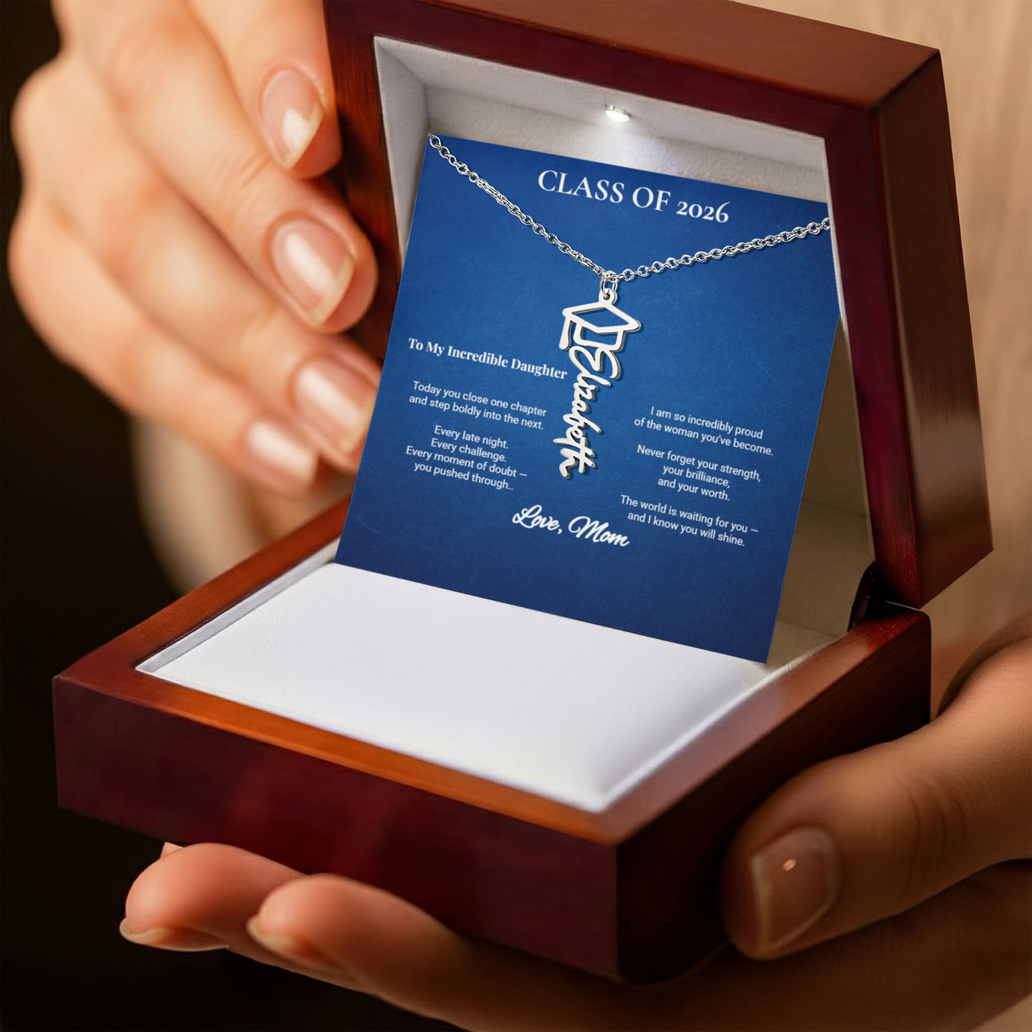 Class of 2026 Personalized Graduation Cap Name Necklace – A Proud Gift for Your Incredible Daughter